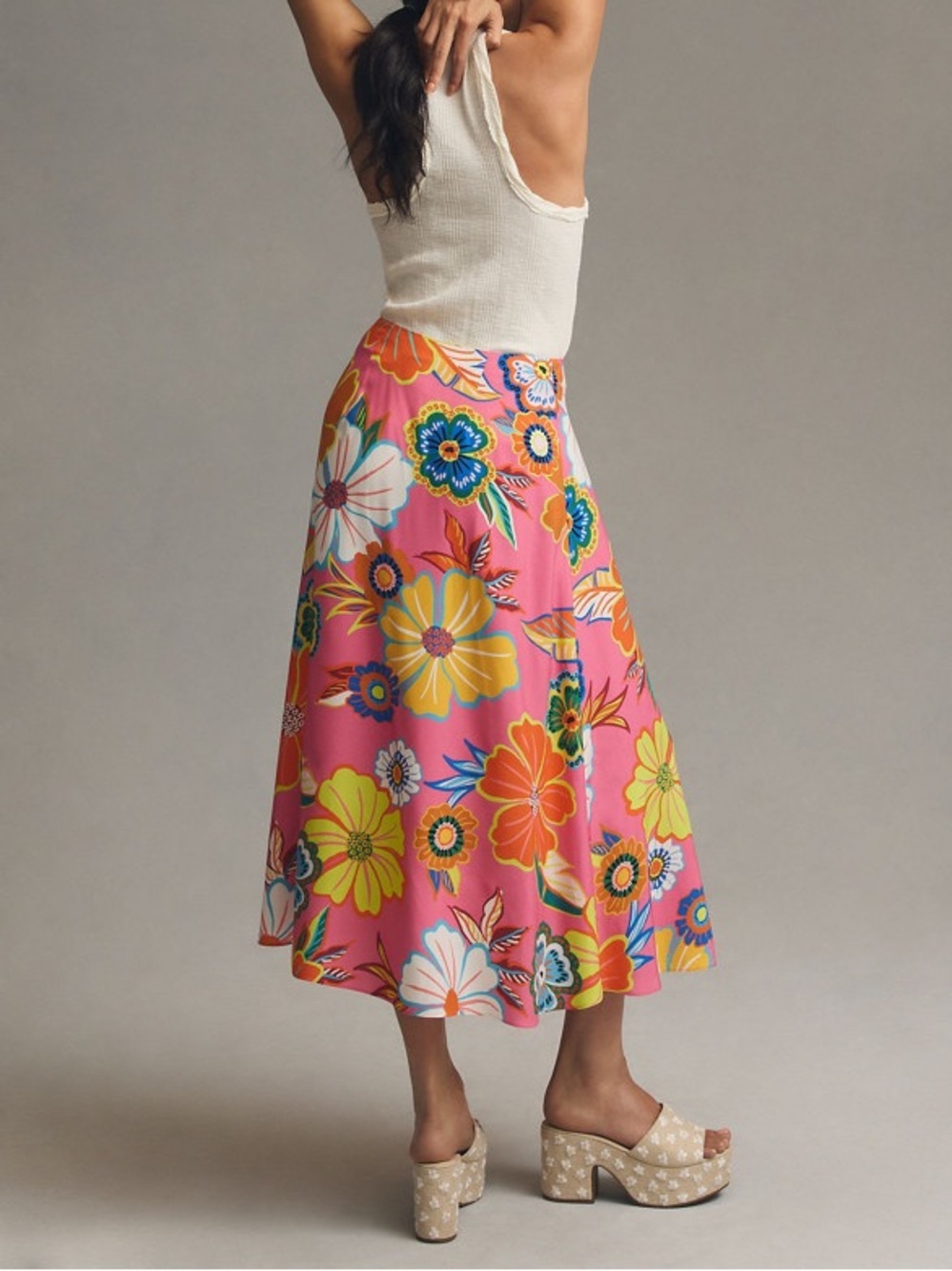 FARM Rio Pink Floral Maxi Skirt with Orange & Yellow Blooms Size XS - Picture 5 of 10